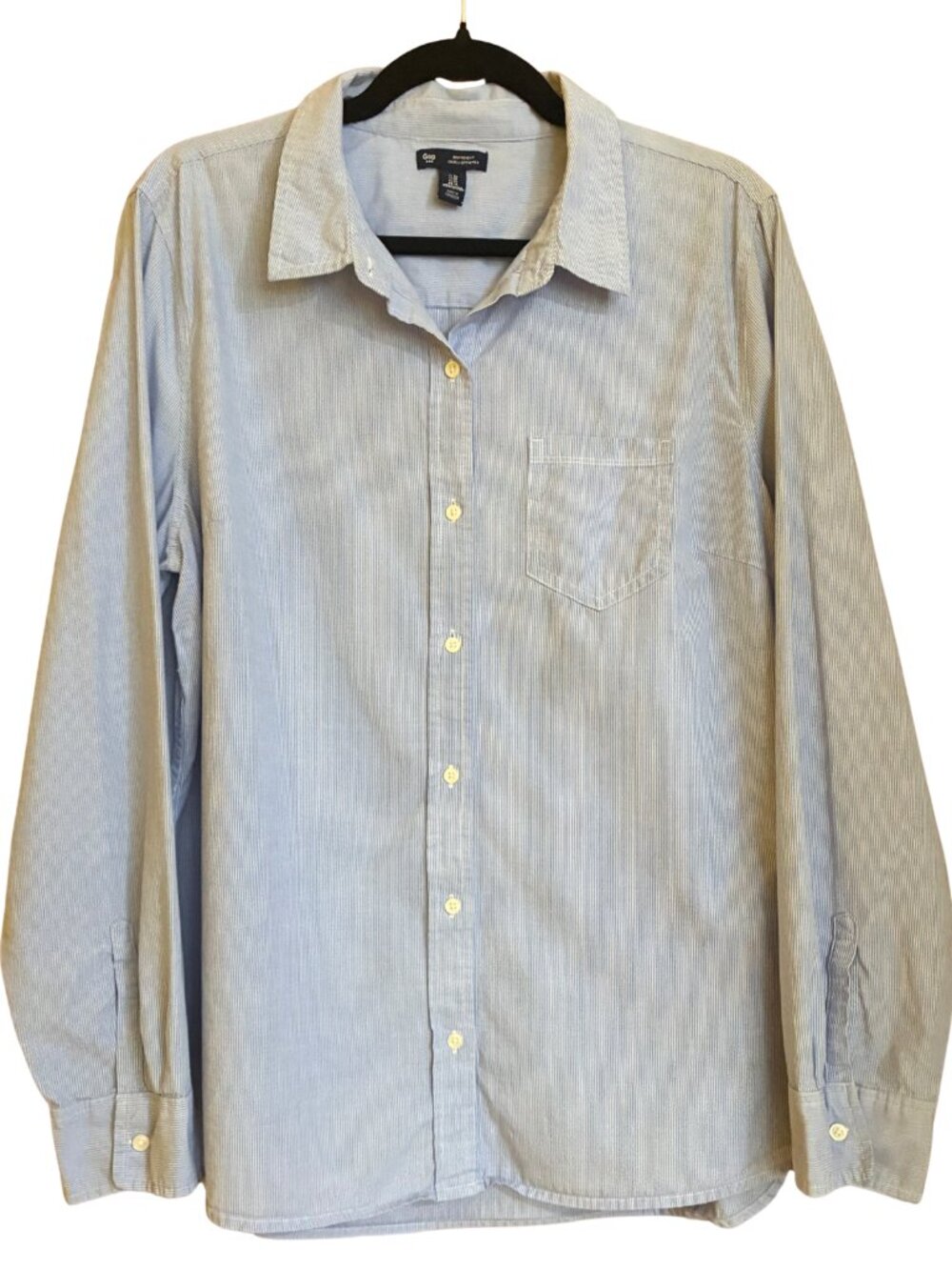 Gap Women's XL Boyfriend Shirt Blue Stripe Classic Preppy Old Money Button Down